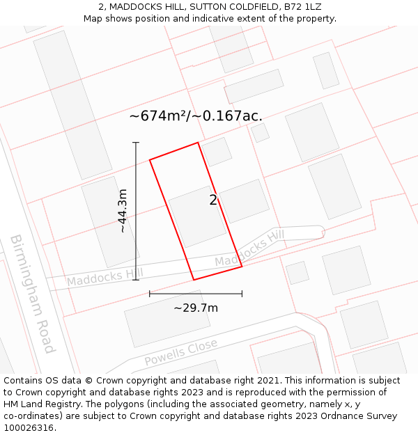 2, MADDOCKS HILL, SUTTON COLDFIELD, B72 1LZ: Plot and title map