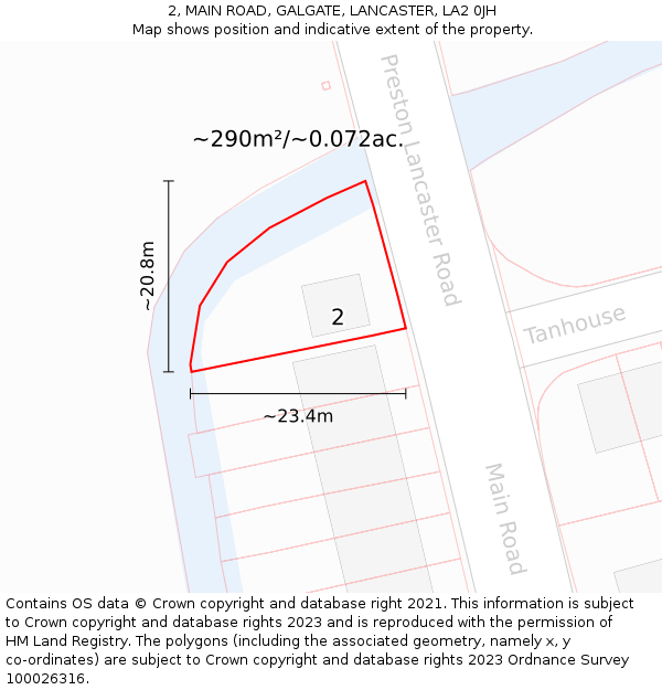 2, MAIN ROAD, GALGATE, LANCASTER, LA2 0JH: Plot and title map