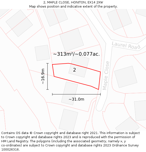 2, MAPLE CLOSE, HONITON, EX14 2XW: Plot and title map