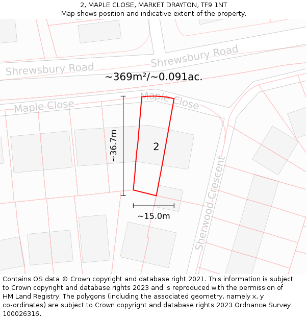 2, MAPLE CLOSE, MARKET DRAYTON, TF9 1NT: Plot and title map