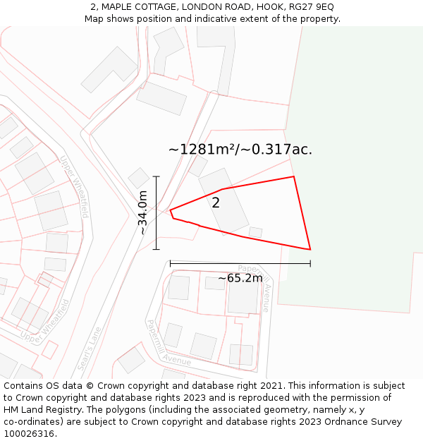 2, MAPLE COTTAGE, LONDON ROAD, HOOK, RG27 9EQ: Plot and title map