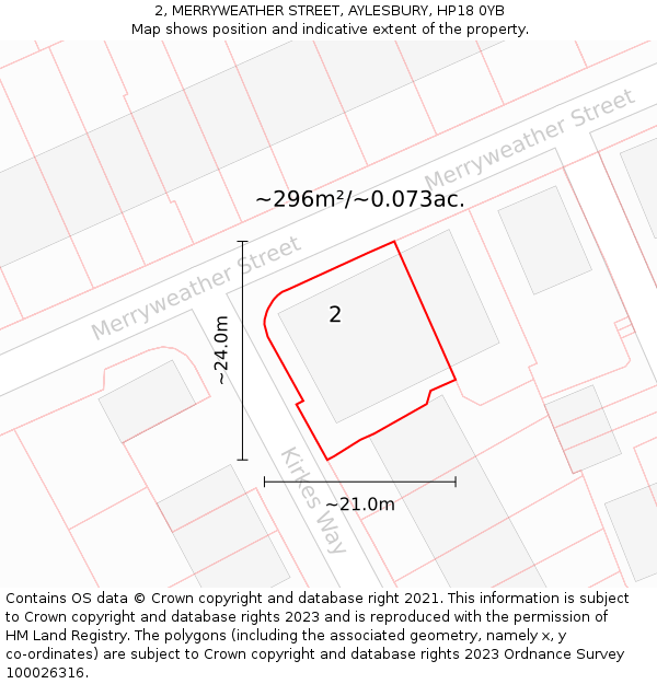 2, MERRYWEATHER STREET, AYLESBURY, HP18 0YB: Plot and title map