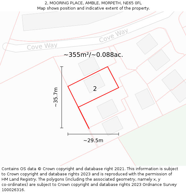 2, MOORING PLACE, AMBLE, MORPETH, NE65 0FL: Plot and title map