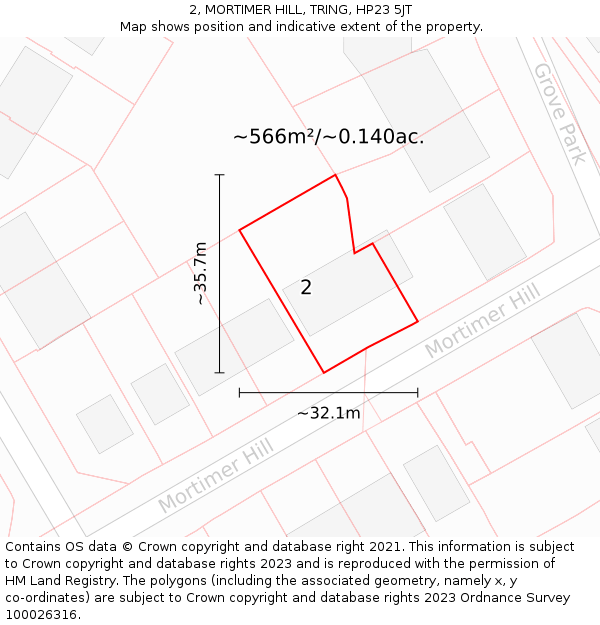 2, MORTIMER HILL, TRING, HP23 5JT: Plot and title map