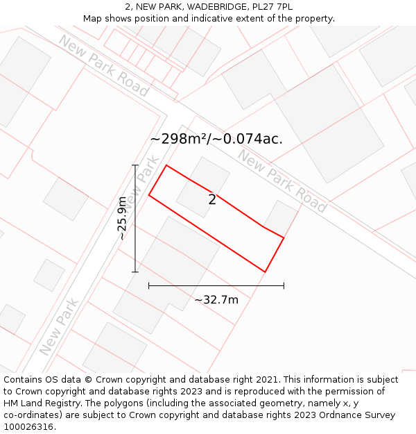 2, NEW PARK, WADEBRIDGE, PL27 7PL: Plot and title map