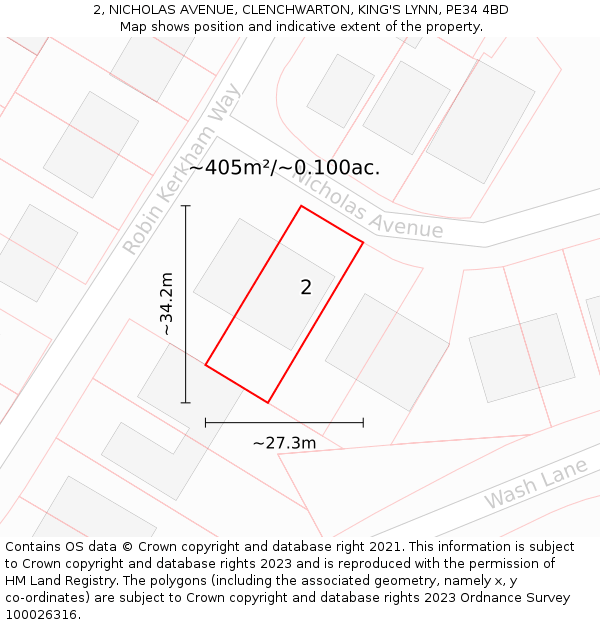 2, NICHOLAS AVENUE, CLENCHWARTON, KING'S LYNN, PE34 4BD: Plot and title map