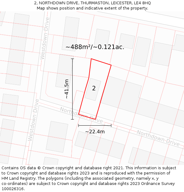 2, NORTHDOWN DRIVE, THURMASTON, LEICESTER, LE4 8HQ: Plot and title map