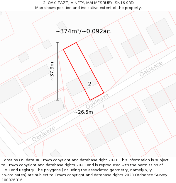 2, OAKLEAZE, MINETY, MALMESBURY, SN16 9RD: Plot and title map