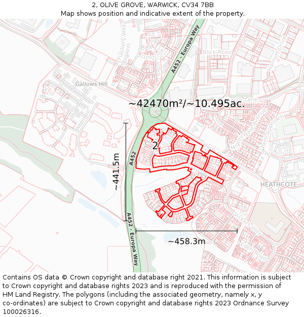 2, OLIVE GROVE, WARWICK, CV34 7BB: Plot and title map