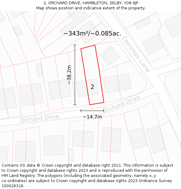 2, ORCHARD DRIVE, HAMBLETON, SELBY, YO8 9JP: Plot and title map