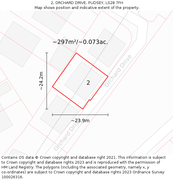 2, ORCHARD DRIVE, PUDSEY, LS28 7FH: Plot and title map