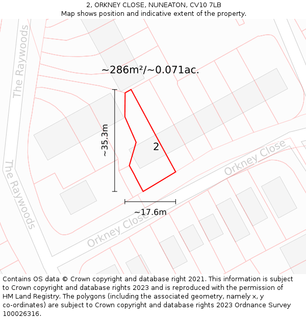 2, ORKNEY CLOSE, NUNEATON, CV10 7LB: Plot and title map