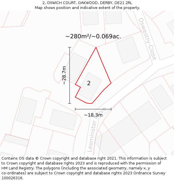 2, OXWICH COURT, OAKWOOD, DERBY, DE21 2RL: Plot and title map