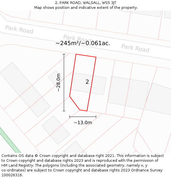 2, PARK ROAD, WALSALL, WS5 3JT: Plot and title map