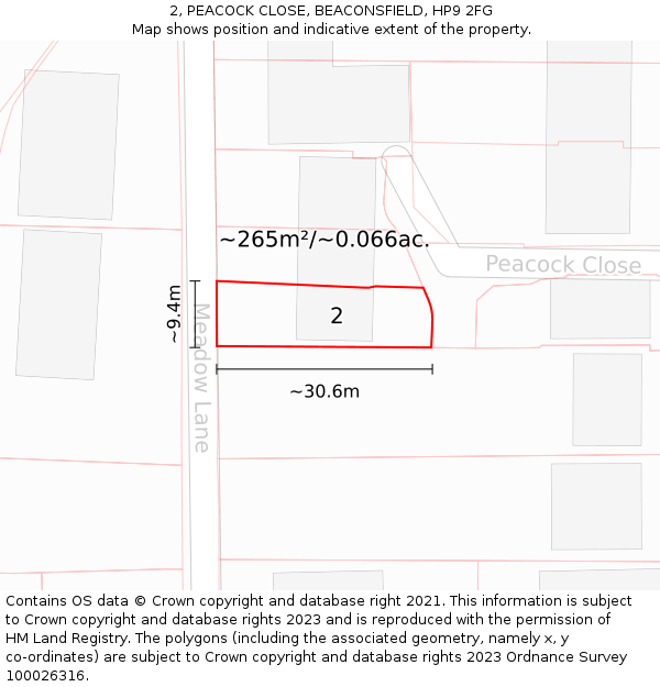 2, PEACOCK CLOSE, BEACONSFIELD, HP9 2FG: Plot and title map