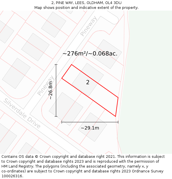 2, PINE WAY, LEES, OLDHAM, OL4 3DU: Plot and title map
