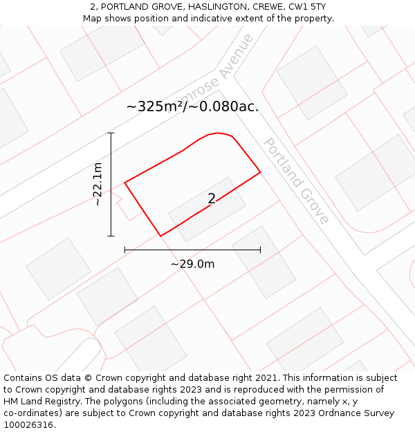 2, PORTLAND GROVE, HASLINGTON, CREWE, CW1 5TY: Plot and title map