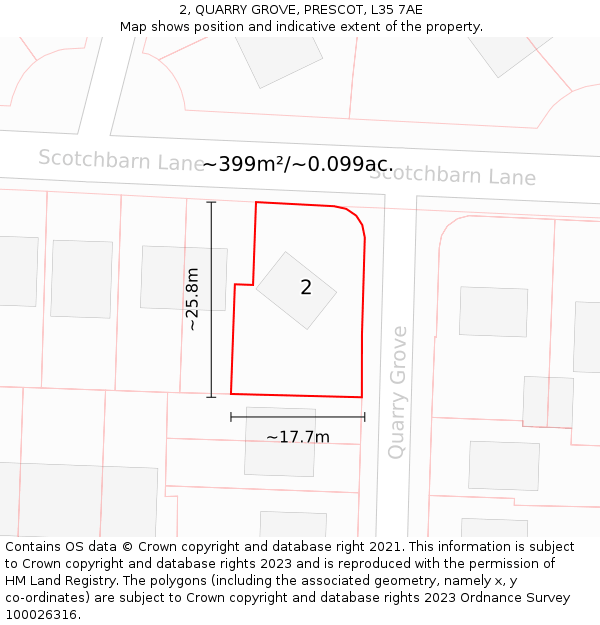 2, QUARRY GROVE, PRESCOT, L35 7AE: Plot and title map