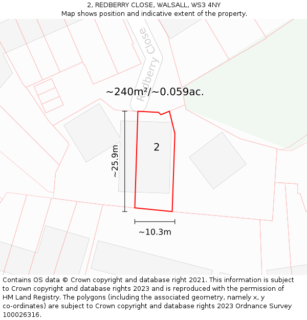 2, REDBERRY CLOSE, WALSALL, WS3 4NY: Plot and title map
