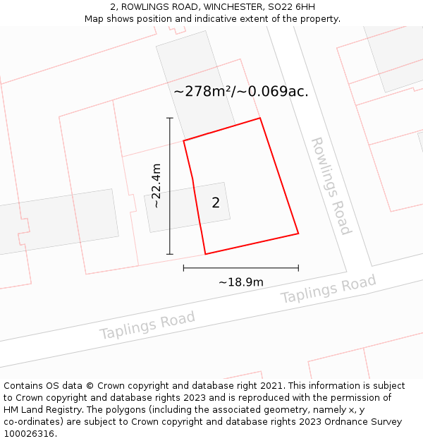 2, ROWLINGS ROAD, WINCHESTER, SO22 6HH: Plot and title map