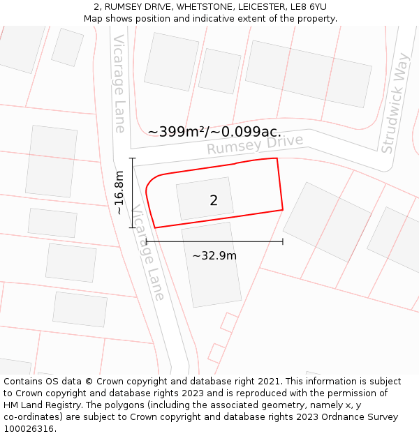 2, RUMSEY DRIVE, WHETSTONE, LEICESTER, LE8 6YU: Plot and title map