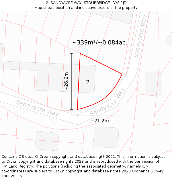 2, SANDYACRE WAY, STOURBRIDGE, DY8 1JD: Plot and title map