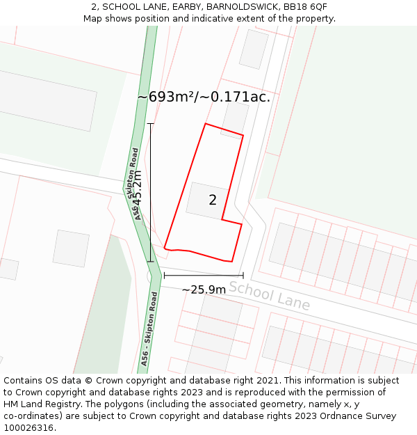 2, SCHOOL LANE, EARBY, BARNOLDSWICK, BB18 6QF: Plot and title map