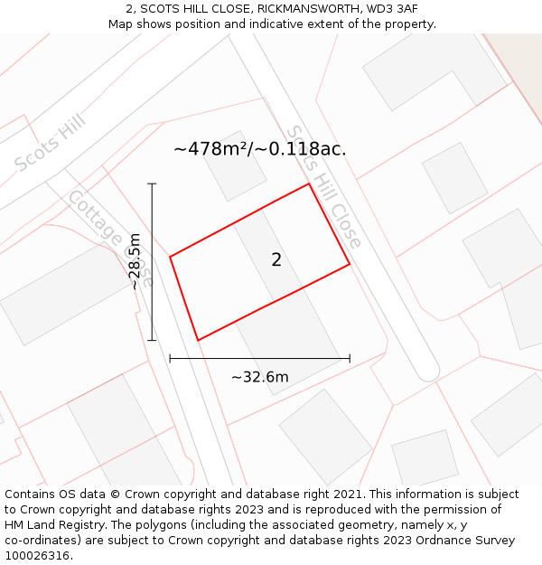 2, SCOTS HILL CLOSE, RICKMANSWORTH, WD3 3AF: Plot and title map