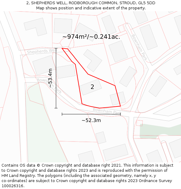 2, SHEPHERDS WELL, RODBOROUGH COMMON, STROUD, GL5 5DD: Plot and title map