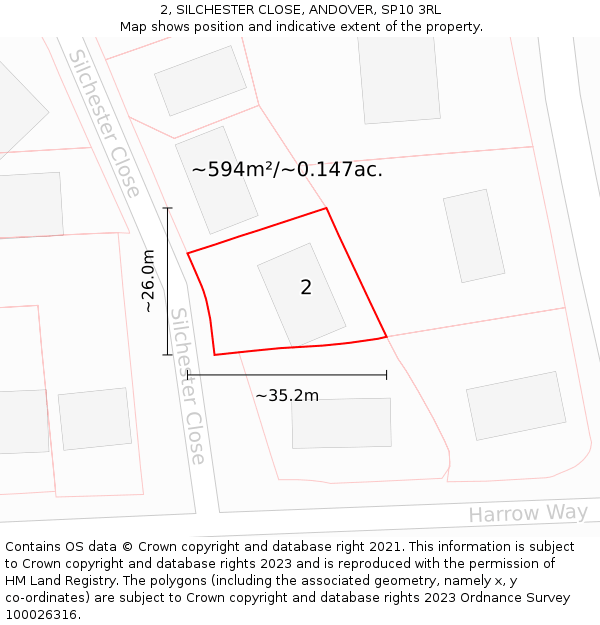 2, SILCHESTER CLOSE, ANDOVER, SP10 3RL: Plot and title map