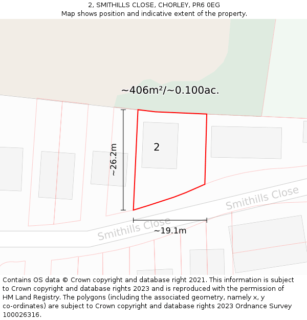 2, SMITHILLS CLOSE, CHORLEY, PR6 0EG: Plot and title map
