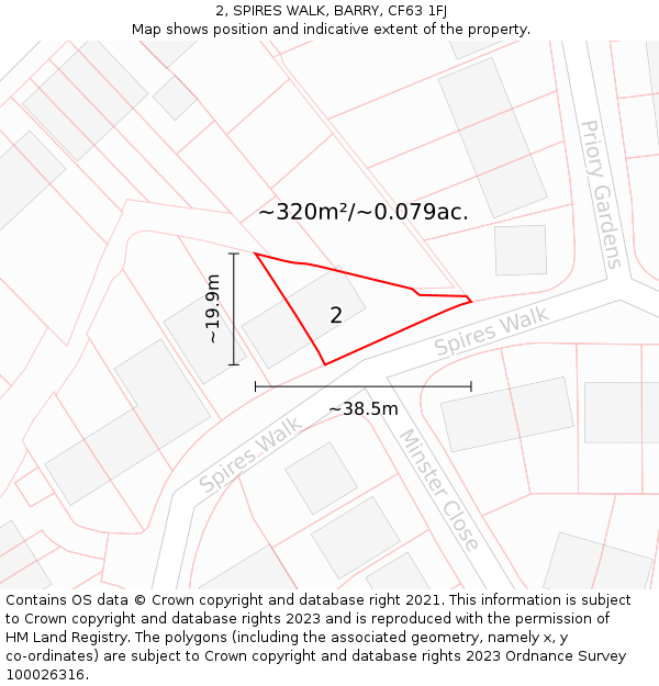 2, SPIRES WALK, BARRY, CF63 1FJ: Plot and title map