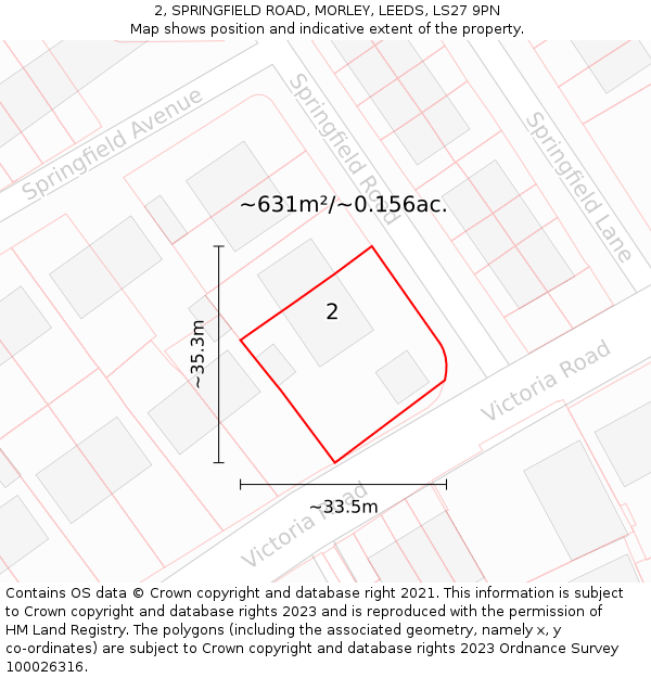 2, SPRINGFIELD ROAD, MORLEY, LEEDS, LS27 9PN: Plot and title map