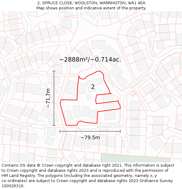 2, SPRUCE CLOSE, WOOLSTON, WARRINGTON, WA1 4EA: Plot and title map