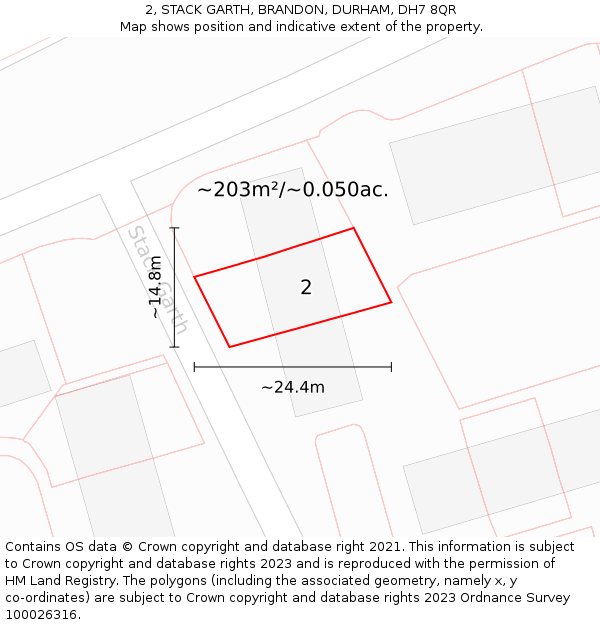 2, STACK GARTH, BRANDON, DURHAM, DH7 8QR: Plot and title map