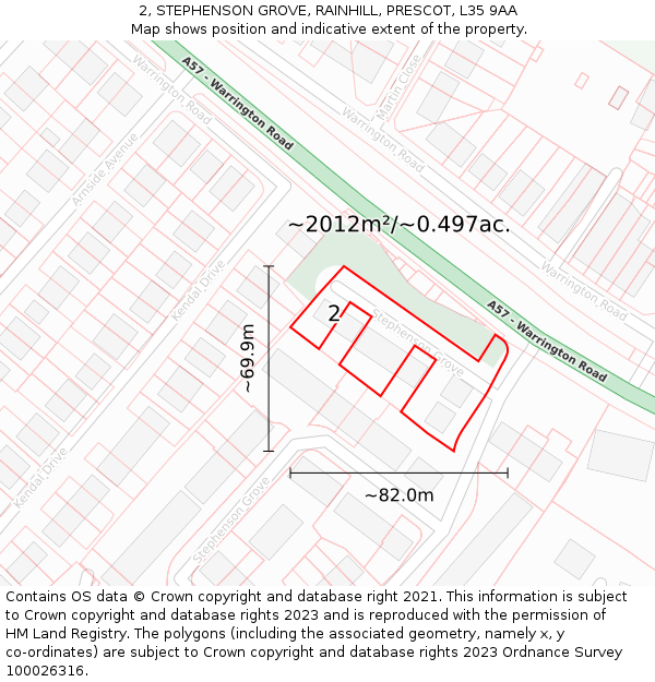 2, STEPHENSON GROVE, RAINHILL, PRESCOT, L35 9AA: Plot and title map