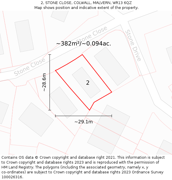 2, STONE CLOSE, COLWALL, MALVERN, WR13 6QZ: Plot and title map
