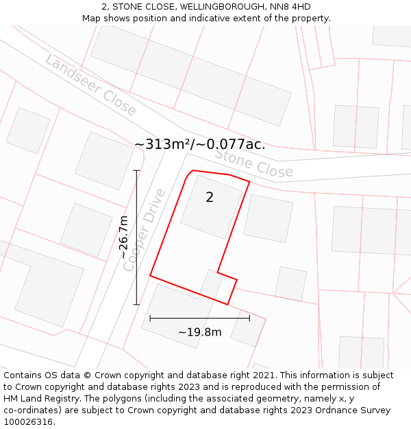 2, STONE CLOSE, WELLINGBOROUGH, NN8 4HD: Plot and title map
