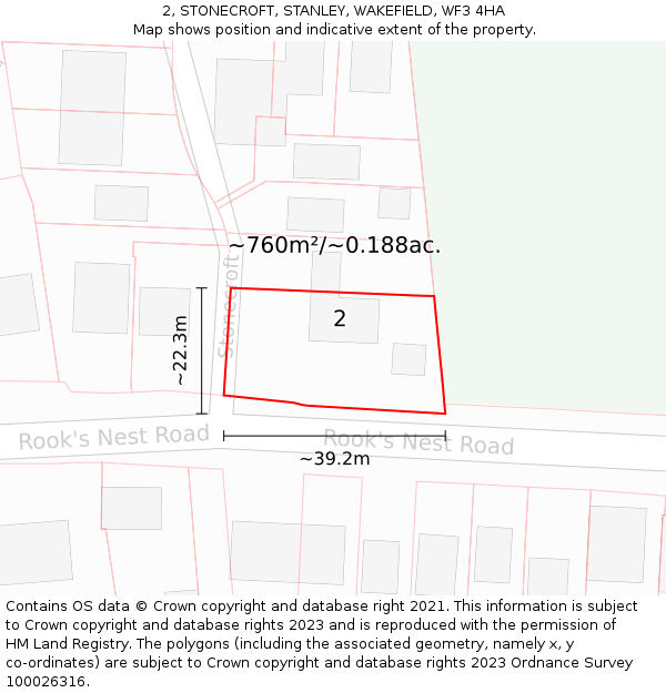 2, STONECROFT, STANLEY, WAKEFIELD, WF3 4HA: Plot and title map