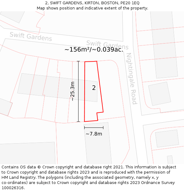 2, SWIFT GARDENS, KIRTON, BOSTON, PE20 1EQ: Plot and title map