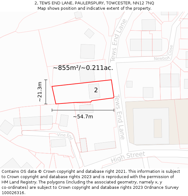 2, TEWS END LANE, PAULERSPURY, TOWCESTER, NN12 7NQ: Plot and title map