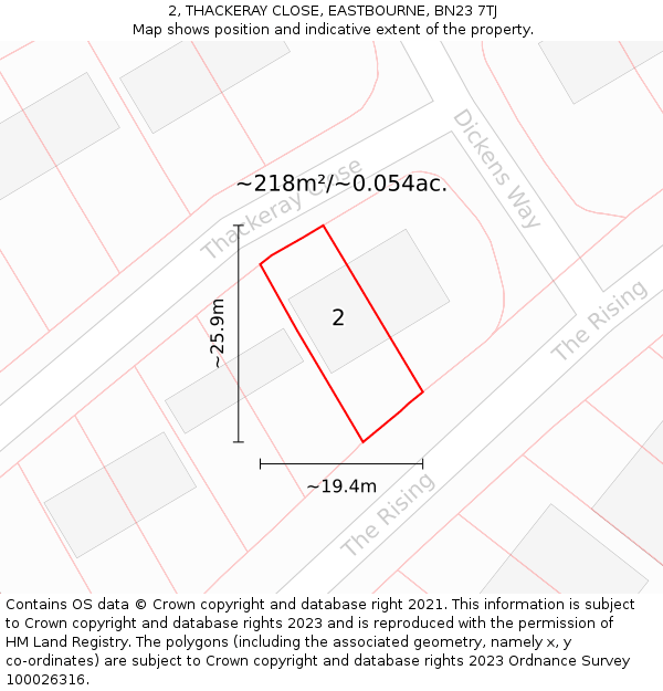 2, THACKERAY CLOSE, EASTBOURNE, BN23 7TJ: Plot and title map