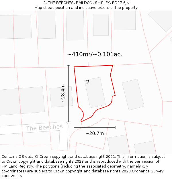 2, THE BEECHES, BAILDON, SHIPLEY, BD17 6JN: Plot and title map