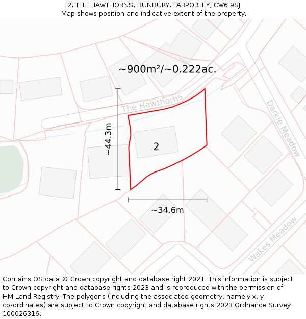 2, THE HAWTHORNS, BUNBURY, TARPORLEY, CW6 9SJ: Plot and title map