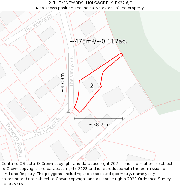 2, THE VINEYARDS, HOLSWORTHY, EX22 6JG: Plot and title map