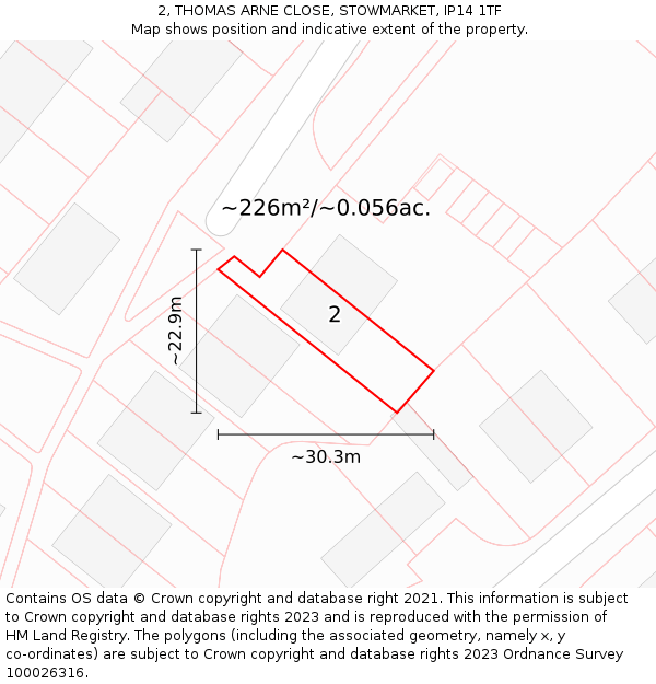 2, THOMAS ARNE CLOSE, STOWMARKET, IP14 1TF: Plot and title map