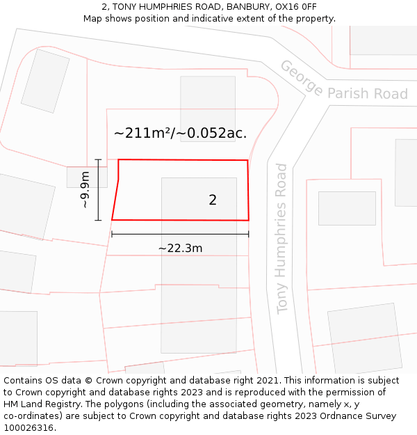 2, TONY HUMPHRIES ROAD, BANBURY, OX16 0FF: Plot and title map