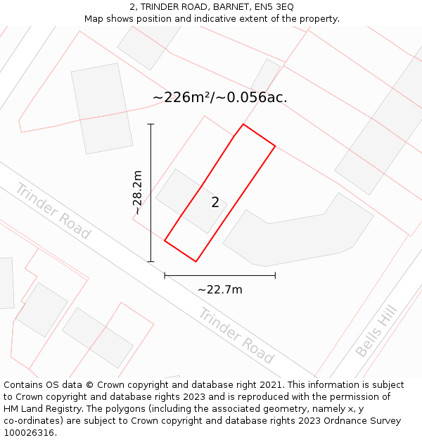2, TRINDER ROAD, BARNET, EN5 3EQ: Plot and title map