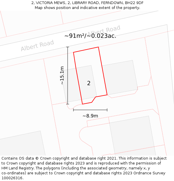2, VICTORIA MEWS, 2, LIBRARY ROAD, FERNDOWN, BH22 9DF: Plot and title map