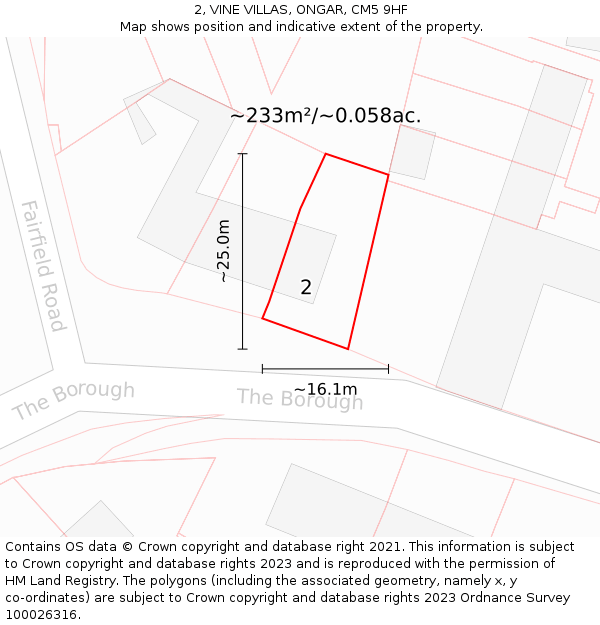 2, VINE VILLAS, ONGAR, CM5 9HF: Plot and title map